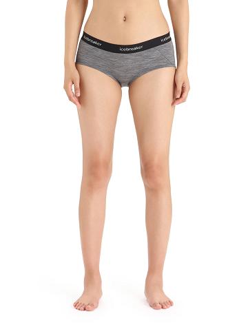 Gritstone Heather / Black Women's Icebreaker Merino Sprite Hot Pants Underwear | USA 1707NWYB